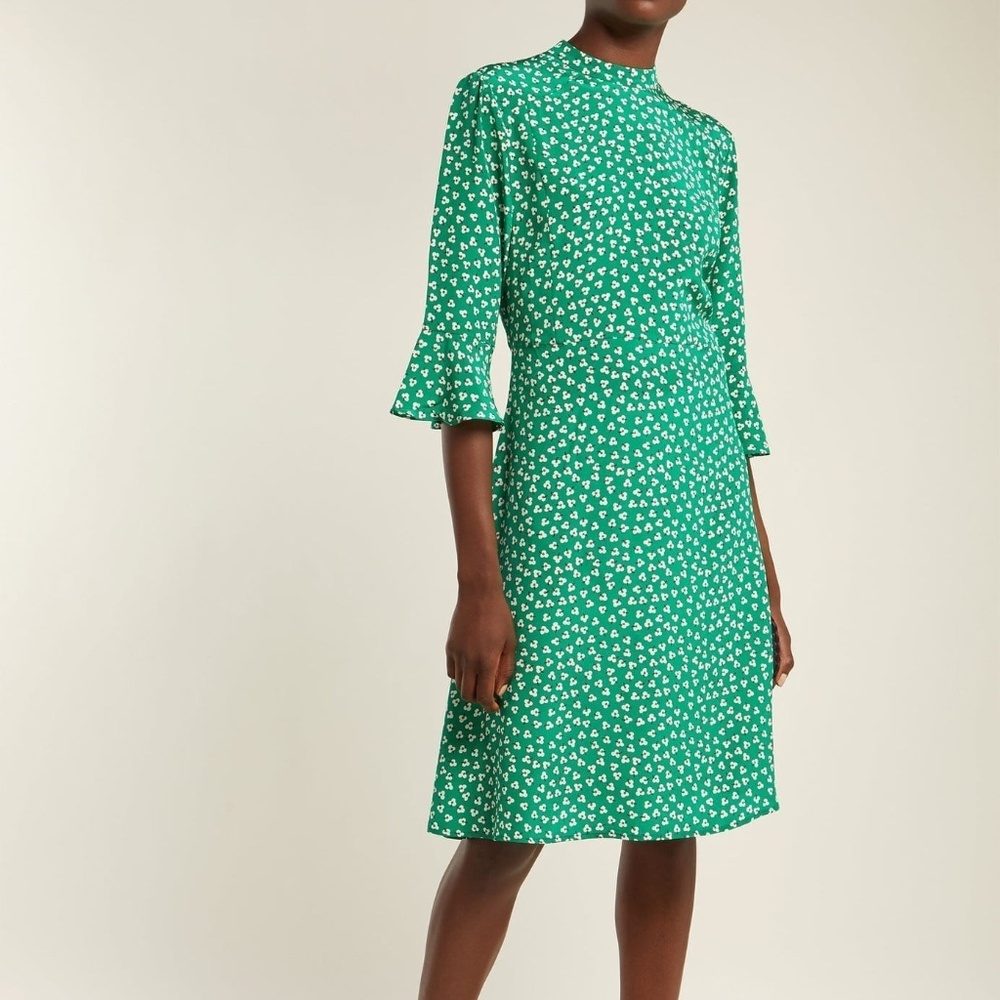 NWT HVN Ashley Dress in Green Silk Floral Size 2